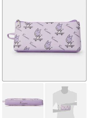 JAPAN Kuromi Chromi Purple School Work Pencil Bag Leather Purse Makeup Pouch
